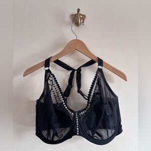 Elomi Black Sheer Underwire Bra with Decorative Trim size 36L
